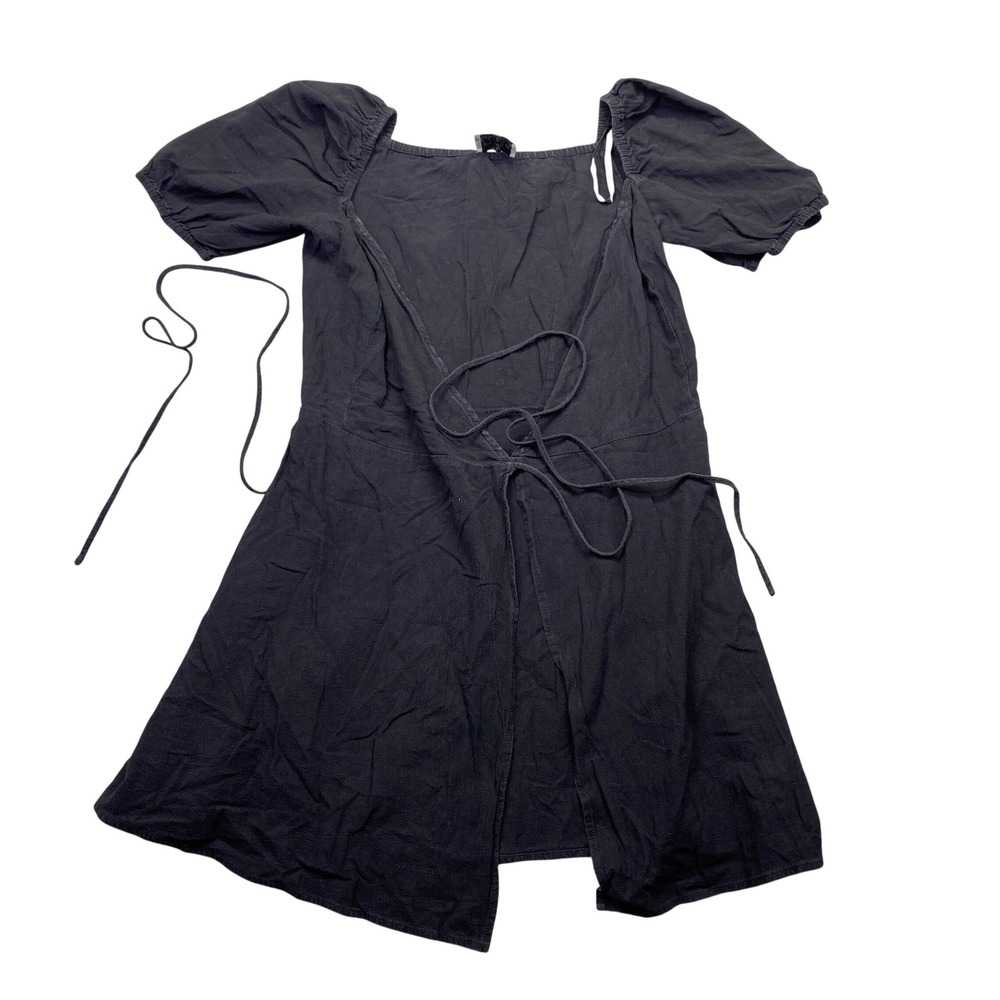 Seven Wonders Black Puff Sleeve Wrap Mini Dress Sz 6 Square‎ Neck Tie Waist
